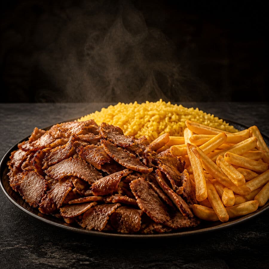 Plato de Kebab con Patatas y Ensalada